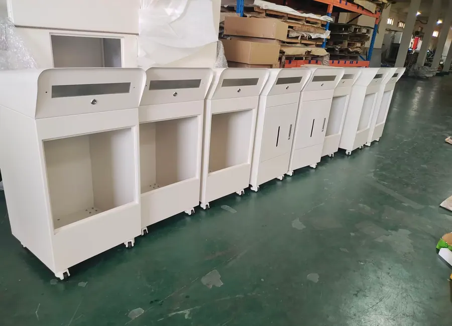 Powder-coated book return cabinet assembled and checked at Fulei Metal