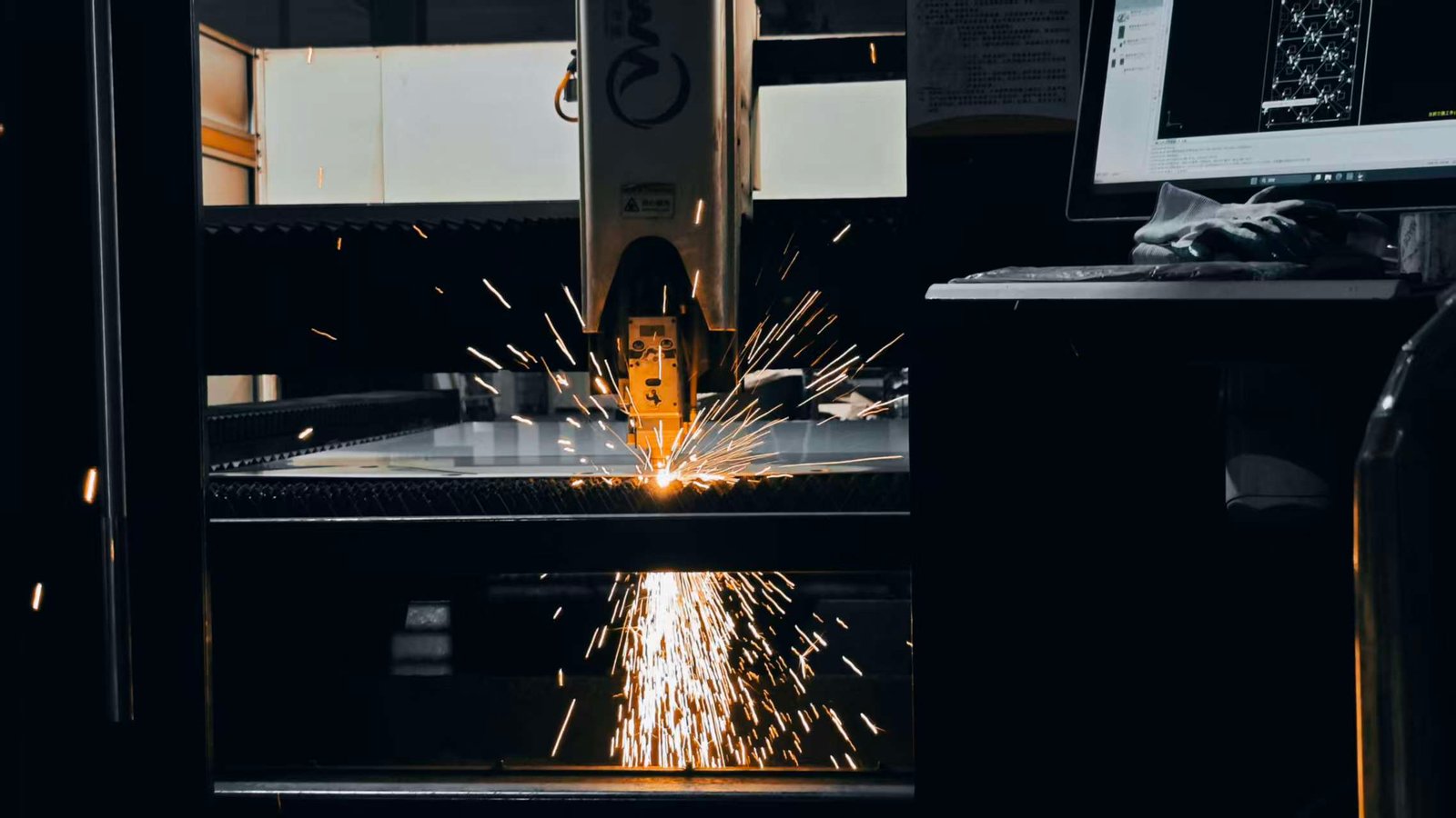 Laser cutting machine in operation