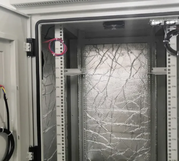 HVAC control cabinet door gasket sealing around enclosure opening with internal rails and wiring space