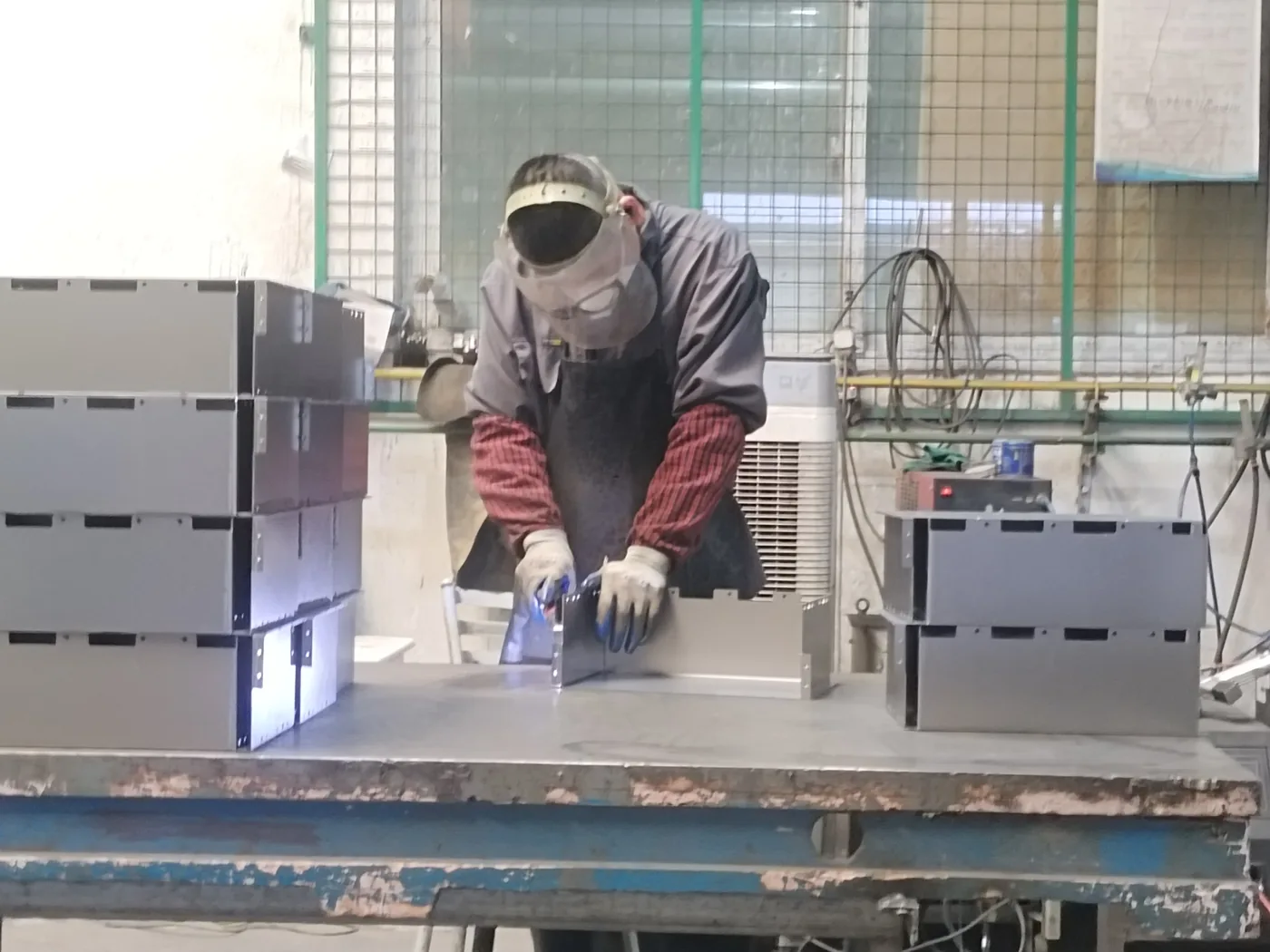 Industrial control cabinet frame welding inspection before powder coating